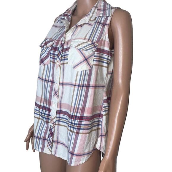 Shyanne western style plaid button up collared sleeveless top SZ M - Picture 3 of 6